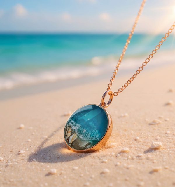 Ocean Necklace "Circle of Life Azure" with Your Sand