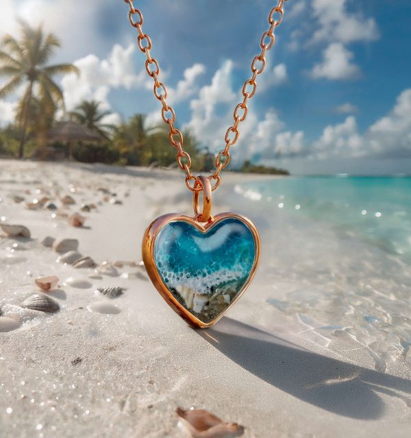 "Sweetheart Azure" Heart Necklace with Beach Motif